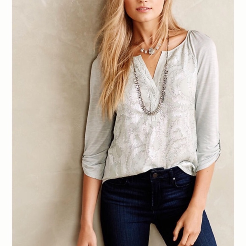 NWT Anthropologie Metallic Starshine Henley Top